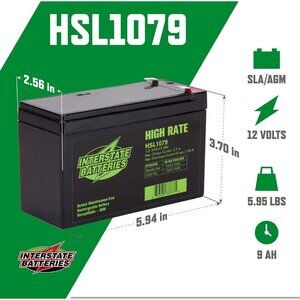 Interstate Batteries HSL1079 12V 9Ah AGM High Rate Rechargeable Battery (No Box)